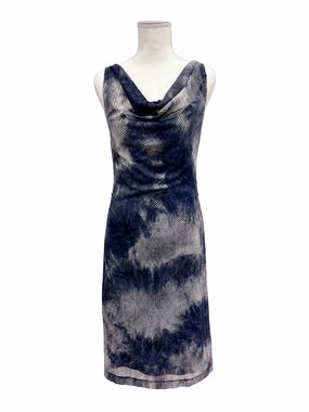 Liz Minelli Blue Gray Cowl Neck Midi Dress Size M